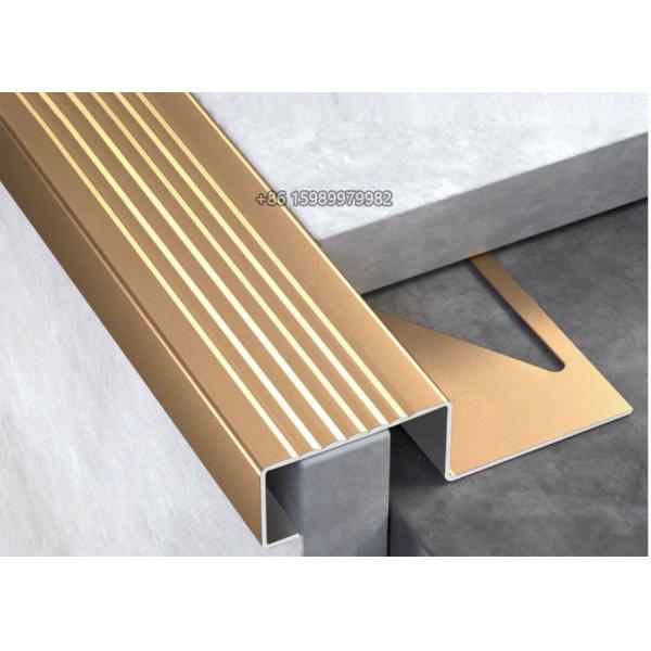 SS304 Steel Nosing For Concrete Stairs , Grooved Stainless Steel Nosing Strips