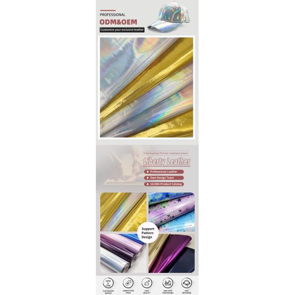 PVC Holographic Leather Laser Metallic Mirror Synthetic Leather Waterproof Faux Materials for Sofa Table Mat Vanity Case Shoes