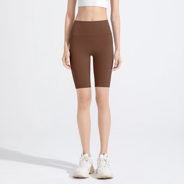High Waisted Brown Biker Shorts for Women, Buttery Soft Nylon Spandex Fabric, Ideal for Yoga Running and Daily Wear