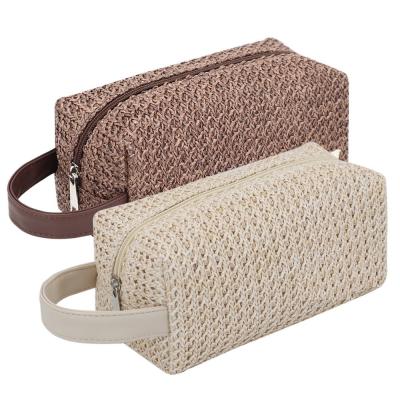 clutch bag, handy bag, handbag, handle bag, Portable Straw Makeup Toiletry Wash Bag Factory OEM Travel Hollow Out Knitted Cosmetic Carry Clutch Pouch Bag Gift