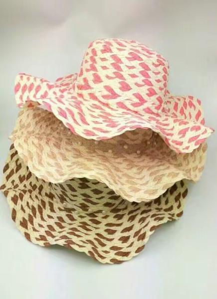 Nylon Floral Strip Straw Beach Hat Dyeing Bowknot Hand Printing Method Available