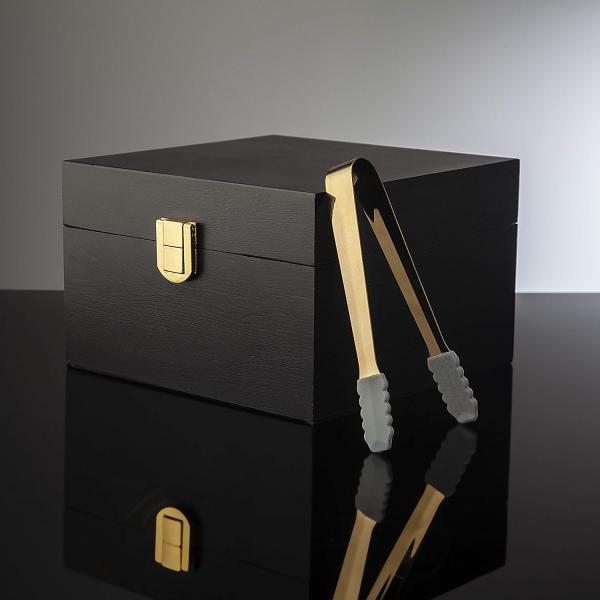 Cigar Whiskey Glass Wooden Gift Box, Old Fashioned Glass, Cooling Whiskey Stones and Tongs Bar Wood Box