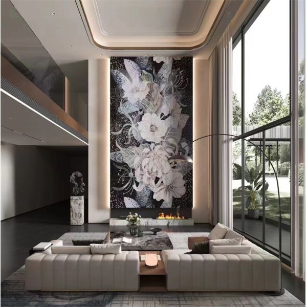 Flowers Artistic Decorative Stone Slab For Entrance Hall Impact Resistance