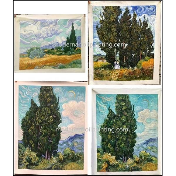 Handmade Vincent Van Gogh Oil Paintings Reproduction Wheat Field with Cypresses