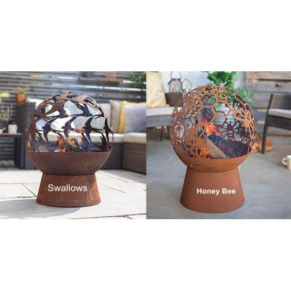 Деревянный горящий дизайн отрезка лазера окислил яму огня глобуса ласточек Corten стальную