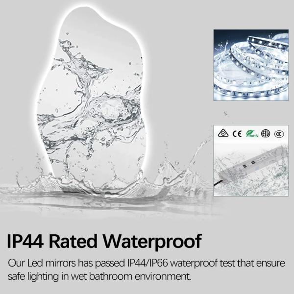 Large Wall Bathroom Mirror With Touch Light , Frameless Asymmetrical LED Mirror Waterproof