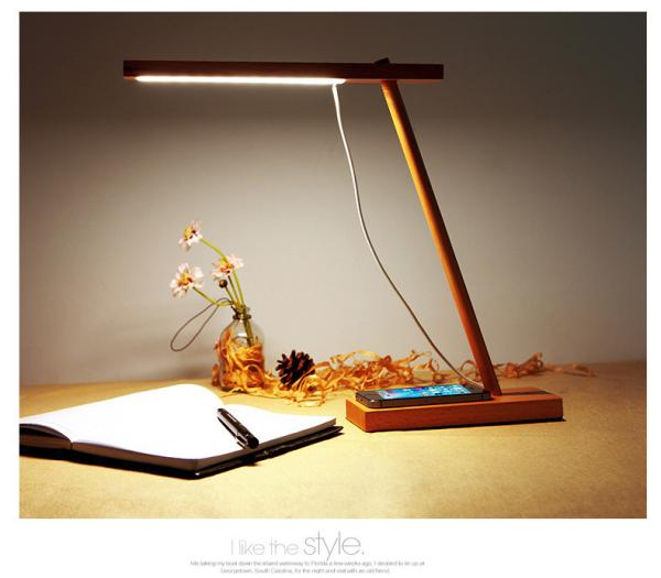 Multi Function Wood QI Charger , 10000mAh Portable LED Desk Lamp