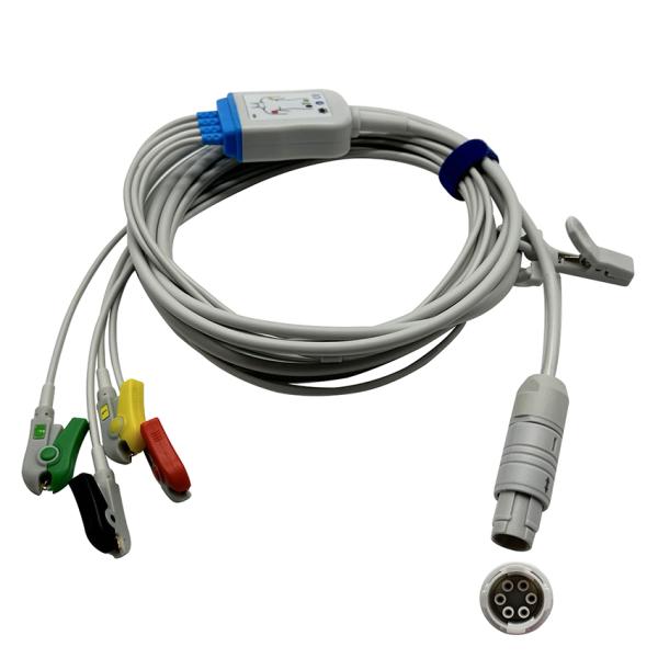 Compatible Primedic Defibrillator ECG Cable, 6 Pin Round Connector 4 Lead Alligator Clip One-Piece ECG Lead Wire for DM10 DM30