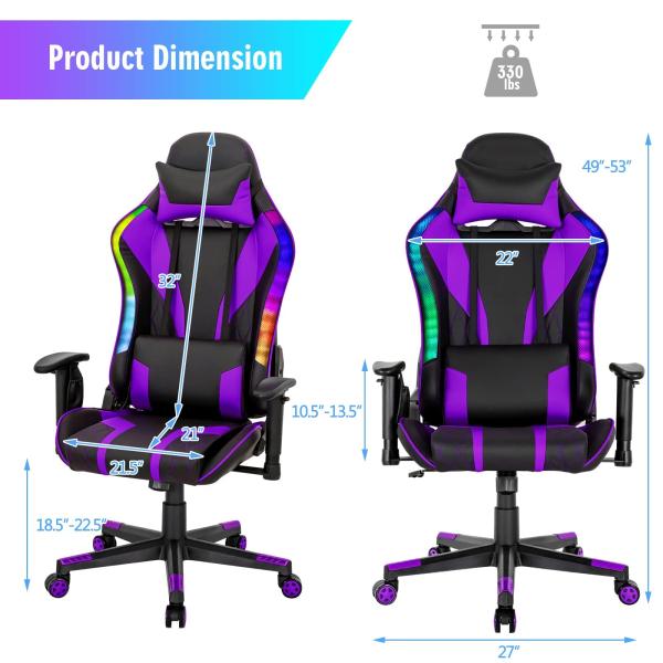 Customize Ergonomic Video Gaming Chair with RGB LED Lights and Adjustable Design