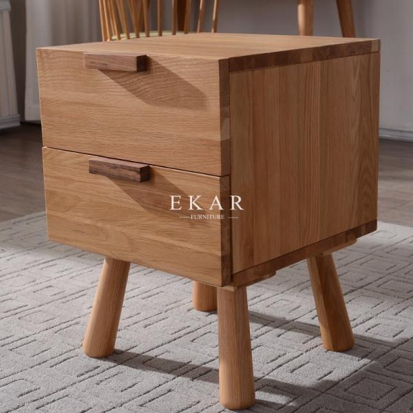Home Furniture 2 Drawers Oak Night Stand Wooden Bedside Tables