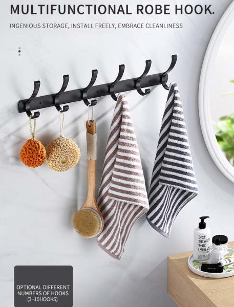 Matte Black Stainless Steel Robe Hooks , Wall Mount Towel Hanger OEM ODM