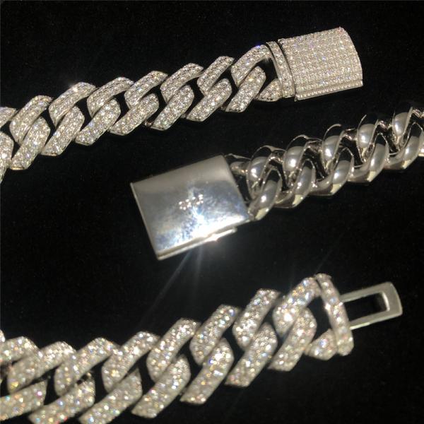 Custom S925 Silver Moissanite Cuban Link Chain Miami Bracelet Iced Out Jewelry