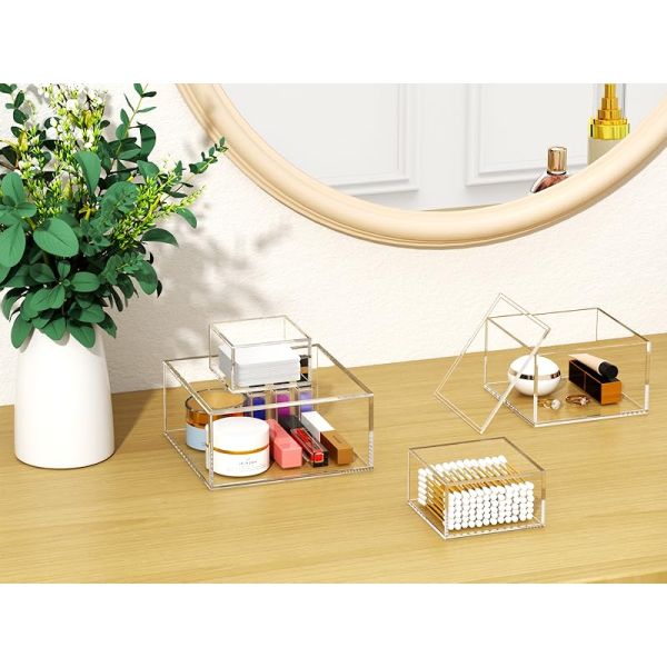 Acrylic Box With Lid, Clear Cube Display Case, Multi-Purpose Box Square Container For Holding Staples, Highlighters, Adhesive Tape, Paper Clips, Stamps, Display In Office Or Home