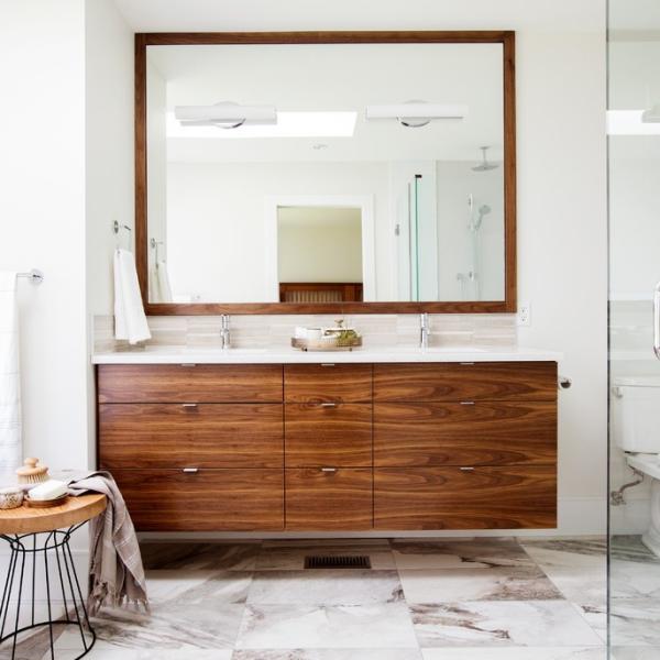 Rectangle Mirror Bathroom Sets Wood Grain Timber Veneer Modern Luxury Bathroom Vanity With Sink