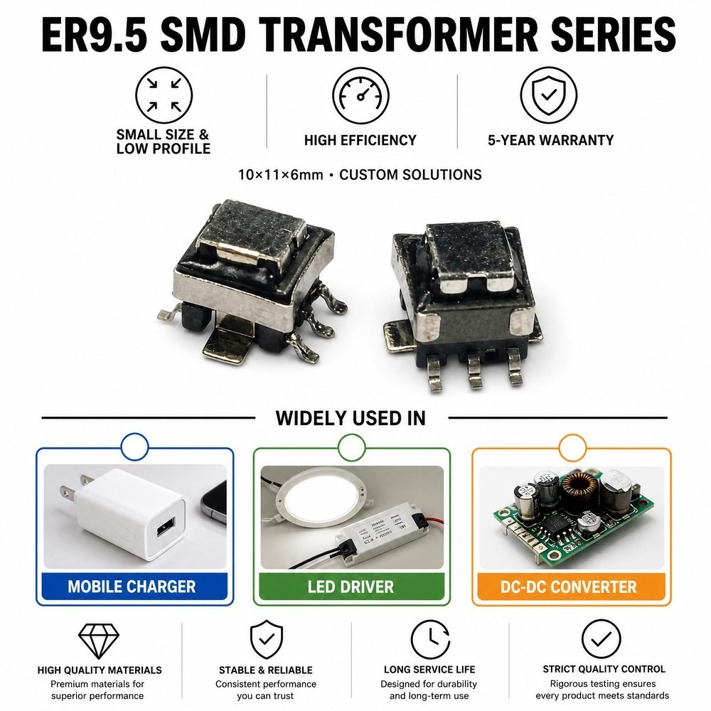 Compact Size ER9.5 Flyback SMD Transformer High Frequency Transformer For Smart Grid