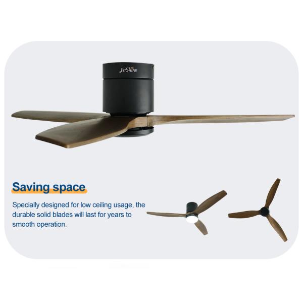 ceiling fan 3 lâminas de madeira natural de baixo perfil 52 polegadas ventilador de teto com luz led