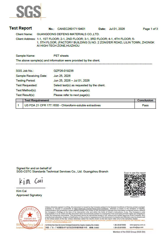 Guangdong Defeng Material Co., Ltd. Certifications