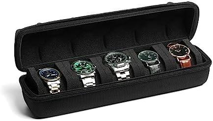 3 watch travel case roll, Hard watch carry case roll display storage holder box with soft foam pillows snug fit all size