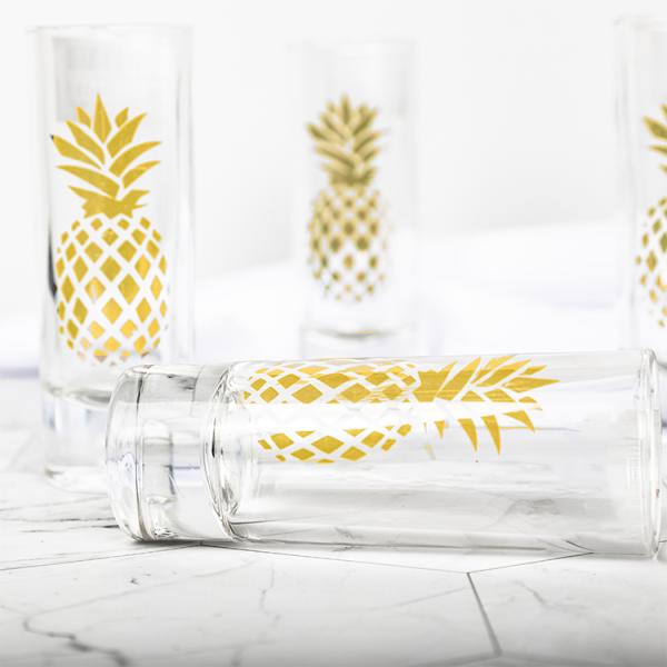 Wholesale Factory Price 60ml  Transparent Shot Glass With Decal Gold  Pineapple