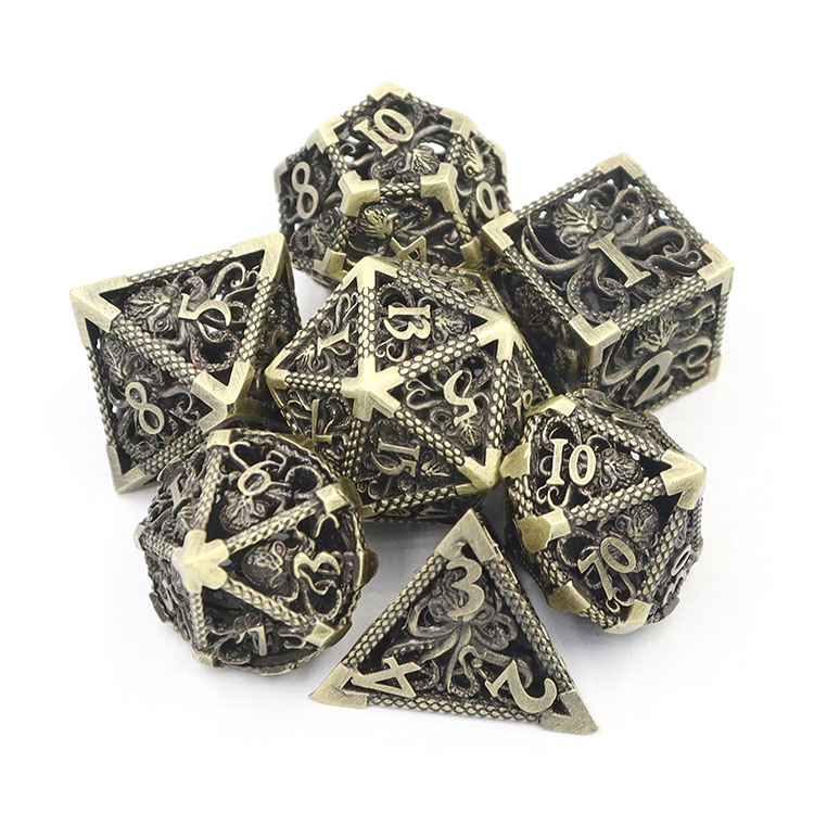 Brass Hollow Dice Set with Customized Logo and 16MM-20MM Size for DND RPG Games