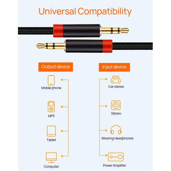Nylon Braided 3m Stereo Audio Aux Cable With Standard 3.5mm Audio Jack