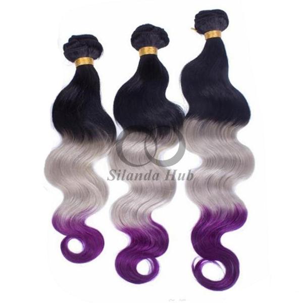 #T1B/Grey/Purple Body Wave Remy Human Hair Bundles Sew In Weave Bundles Brazilian Bundle Deals