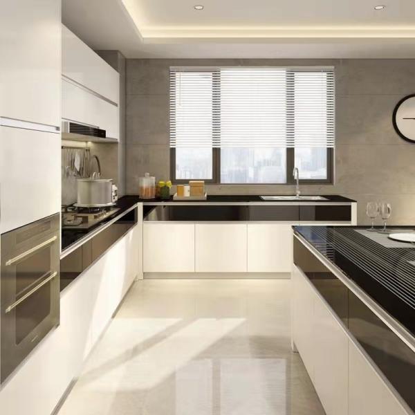 2.5M U Shape Melaminer Modern Modular Kitchen Cabinets With Island Stove