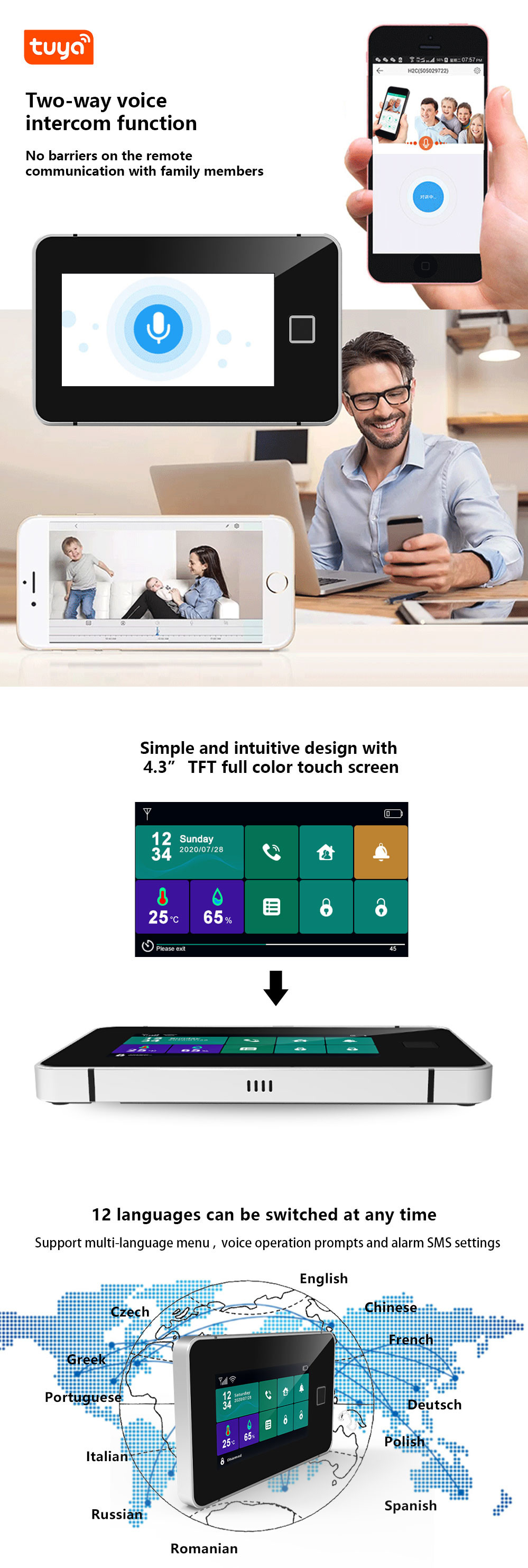 Отпечаток пальцев экрана касания домашней безопасностью LCD WiFi GSM SIM голоса умный полный открывая аварийную систему