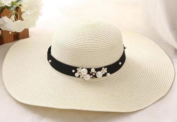 Mesh Inside Women's Floppy Straw Beach Hat Sun Visor Wide Brim Stripe For Summer