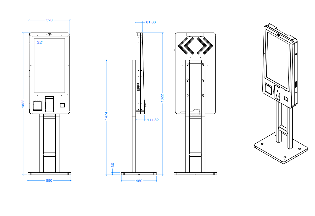 Terminal de pago Android todo en uno para máquina POS vertical de 32 pulgadas, adecuado para comercio minorista y restauración