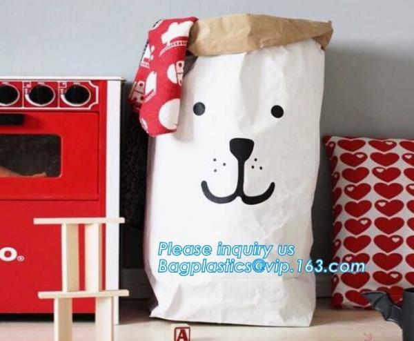 le sac en papier bag, Kraft Paper Storage Linen Bag Kids Toys Clothing Organizer Basket Nursery Home Decor