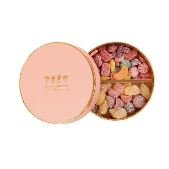 Silver Foil Stamping 200gsm Candy Round Cardboard Gift Box Golden Rim
