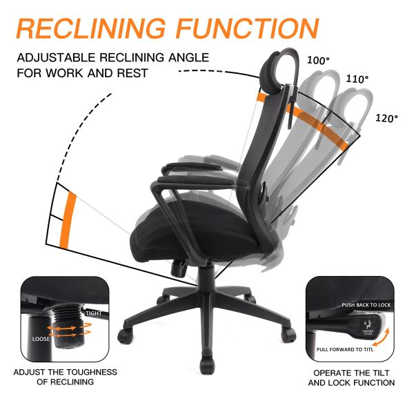 Ergonomic Mesh Office Chair with Thickened Cushion and Adjustable Headrest Flip Arm
