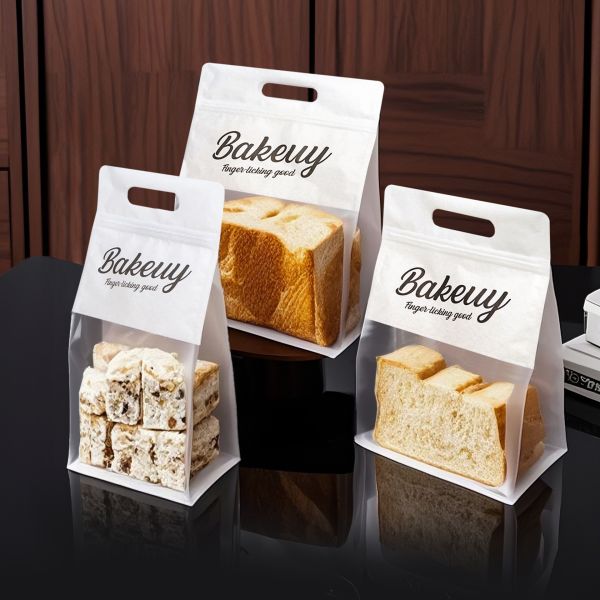 Custom  Ziplock Plastic Bread Bag Handle For Food Packaging