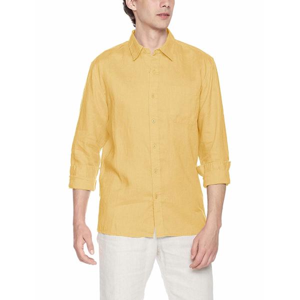 Men'S Collared Yellow Plain Linen Shirt Lightweight Long Sleeve Shirts For Summer