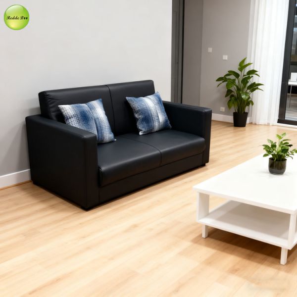 PU Leather 2 Seater Pull Out Sectional Couch Sleeper Sofa For Small Spaces