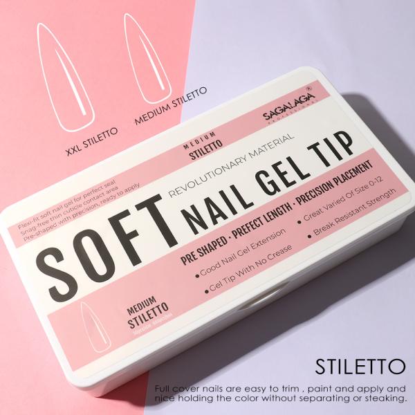 Selling Units Single item 500pcs Soft Gel Tips Customs Logo White Box 12 Size Medium Coffin and Almond Pre Buffed Tips for Extension