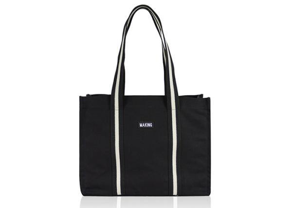 4 Colors Canvas Tote Bags Customized Reusable Striped PP Webbing Lightweight