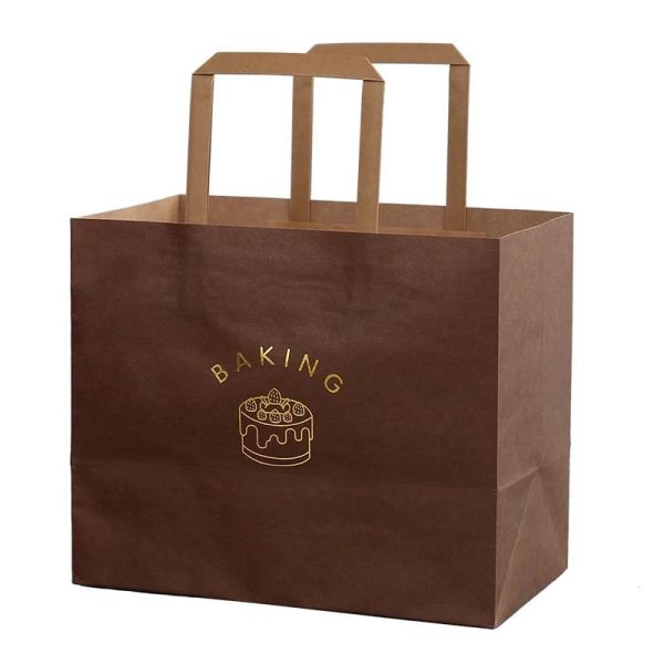 Gold Foil Stamped Kraft Paper Bags Premium Packaging For Cakes Baked Goods Desserts Milk Tea & Gifts High - End Handheld Bags