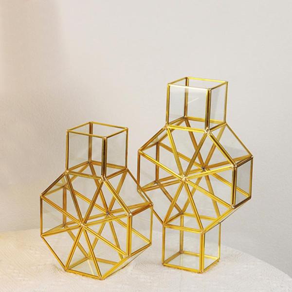 Glass flower house copper vase glass artifact storage windows display box gold bottle shape decoration Yiwu Wholesale