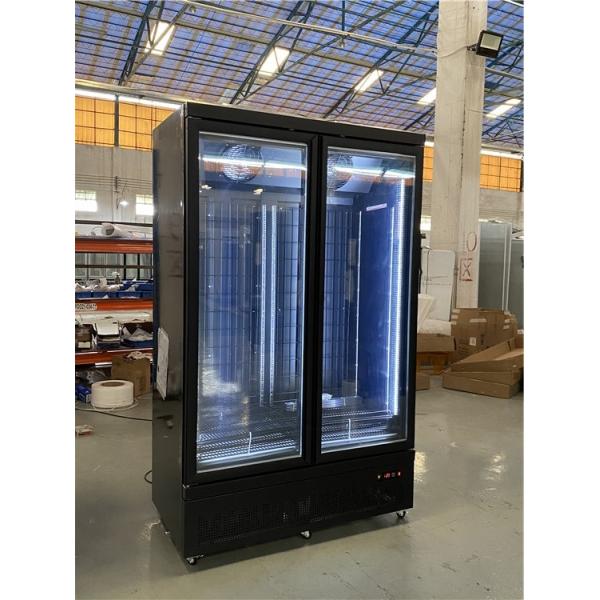 Supermarket 2 Glass Doors Beverage Cooler Equipment Bottom Mount Vertical Display Fridge