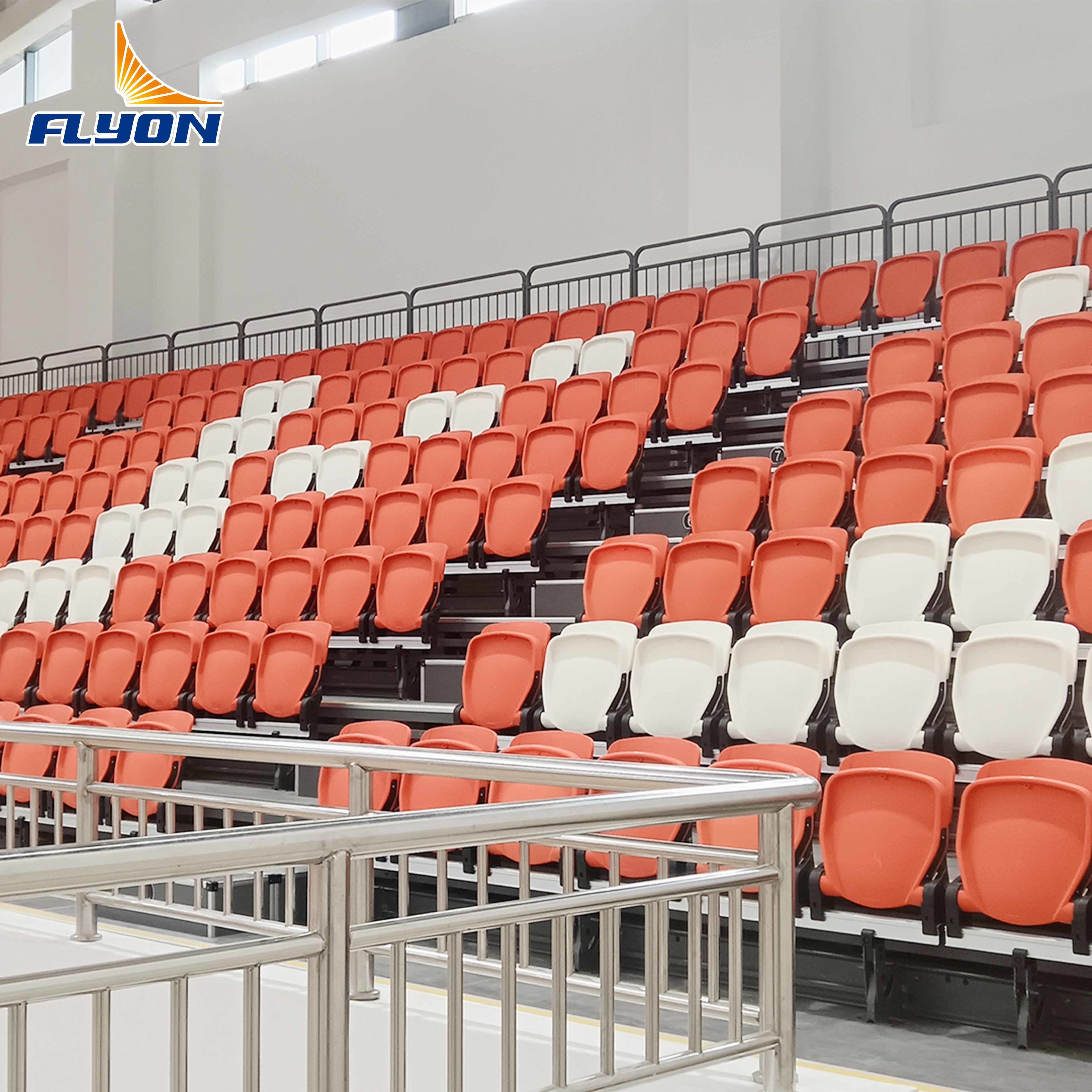 Electric Telescopic Retractable Bleacher Seating with Riser Mounted Folding Chairs and Waterproof Finish for Gym