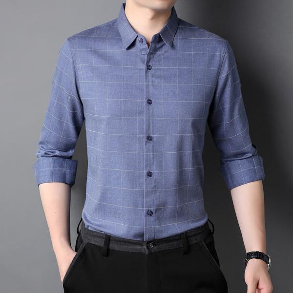 Polyester Fiber Viscose Custom Logo Men's Shirts Long Sleeve Shirt Casual with Lining