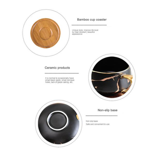 Wedding Gift bamboo saucer white gold marble turkish coffee set coffee cup and saucer ceramic set