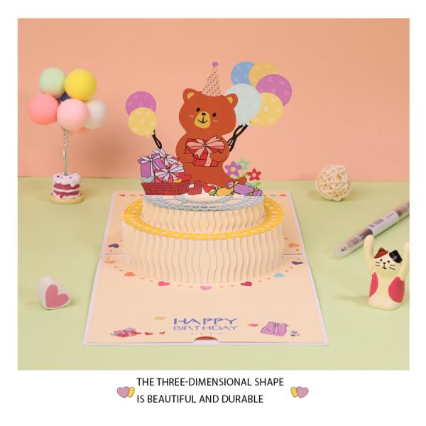 Лазер отрезал именниный пирог медведя мультфильма поздравительных открыток попа подарка 3d
