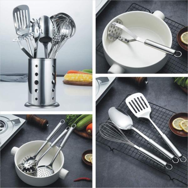 Multiapplication Stainless Steel Kitchen Utensil Set With Holder Rustresistant