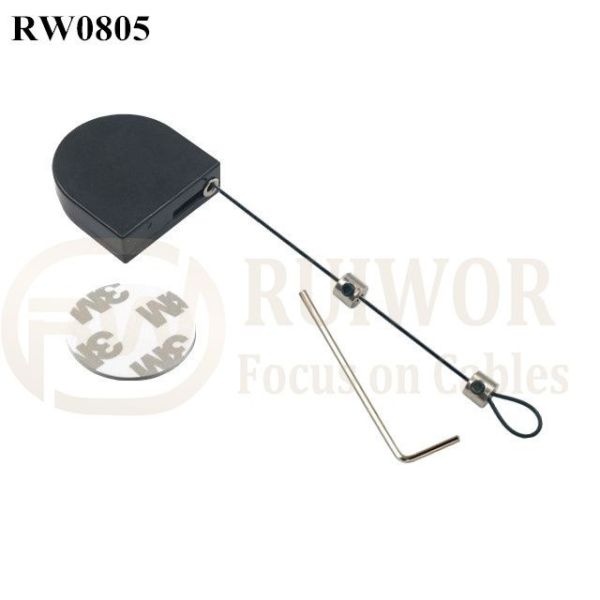 RW0805 D-Shaped Mini Retractable Tether Plus Adjustalbe Lasso Loop End By Small Lock And Allen Key