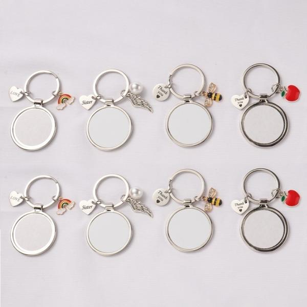 Promotional Birthday Gift Keychain Round Metal Pendant Keychain Unique Sublimation Blank Photo Keychain