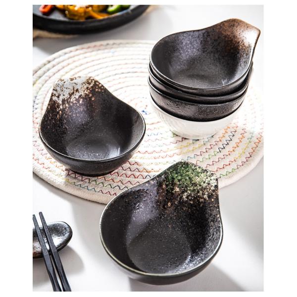 SAVALL Rustic Black Porcelain Dinnerware Vintage Style Dipping Sauce Dish