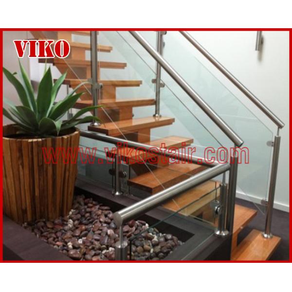 Straight Stringer Staircase VK47S  Tempered GlassLED Light strip, Stringer: 5mm+5mm(Thickness), Dia 6mm Steel Cable